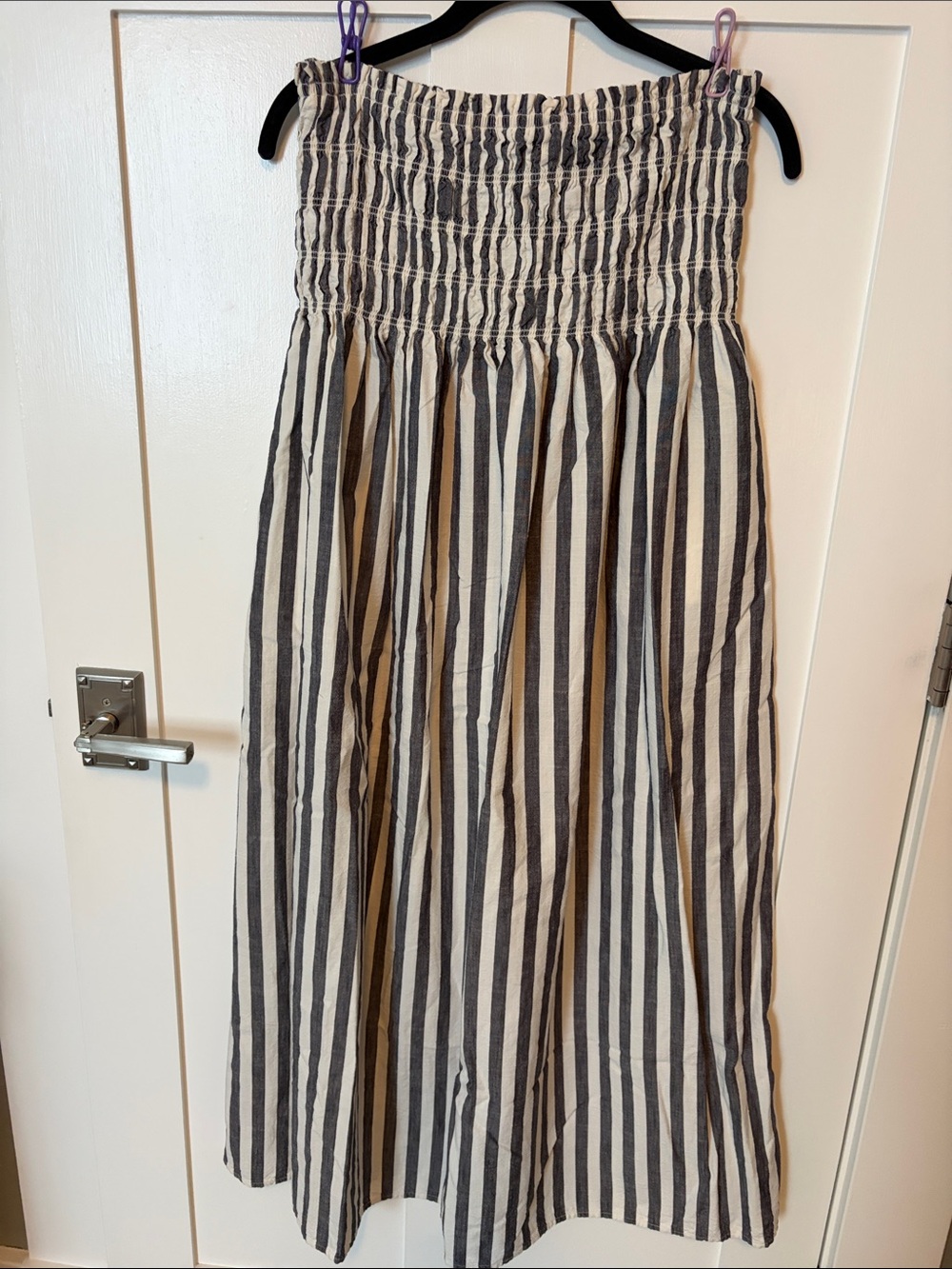 Strapless Striped Smocked Maxi Dress - Dark Navy & Cream